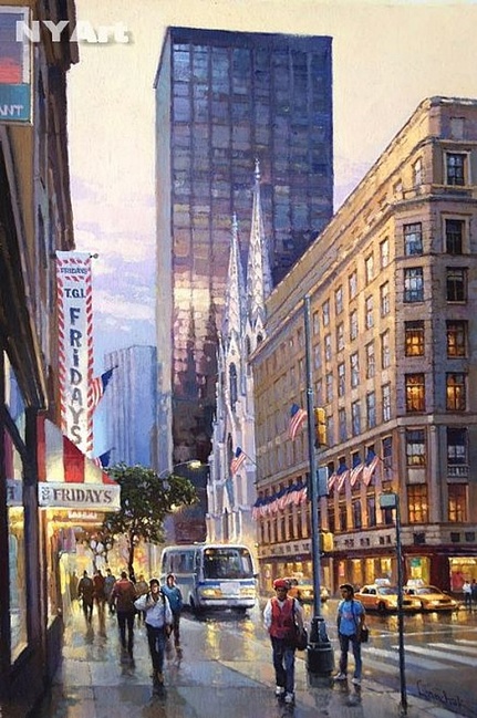 Нью Йорк, Пятая авеню, картина М.В.Ланчака 