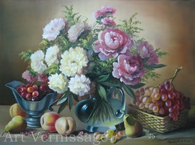 Цветы и фрукты картина С.Ф.Годустовой