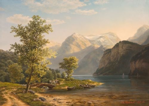Альпийское озеро репродукция картины М.А.Сатарова