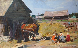 Уборка стогов - картина Ю.П.Лежникова