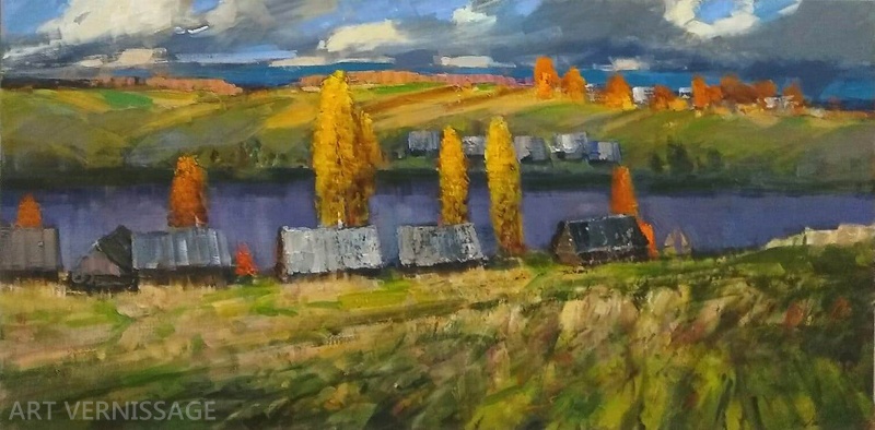 Кумозеро, бани на берегу - картина Е.П.Лимарева