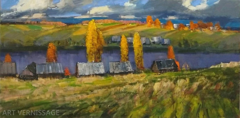 Кумозеро, бани на берегу - картина Е.П.Лимарева