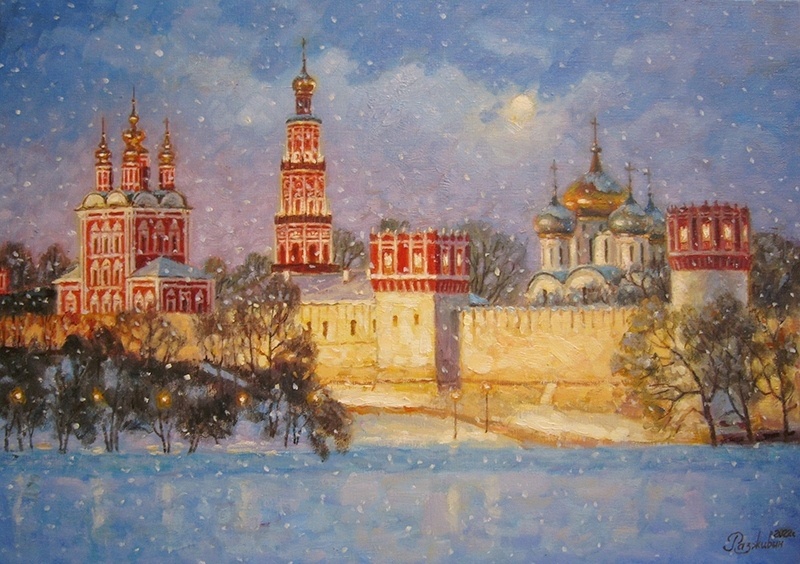 Новодевичий монастырь под снегом - картина И.В.Разживина
