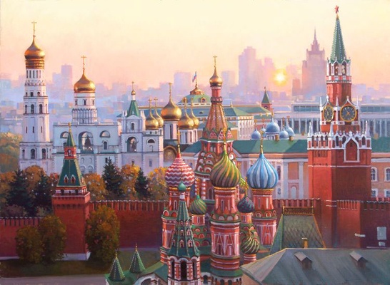 Закат. Вид на Московский Кремль картина М.В.Ланчака
