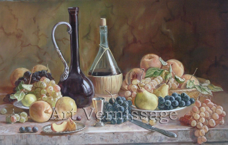 Натюрморт: вино, фрукты. Картина А.Б.Ефремова