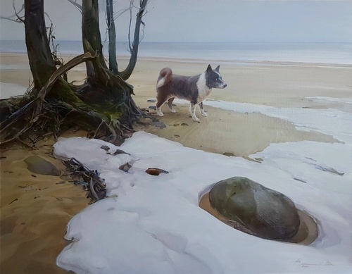 Камень, дерево, собака - картина В.В.Скрынникова