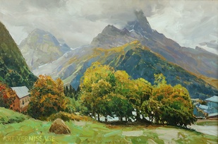 Осенний дождь в Домбае - картина А.И.Бабича