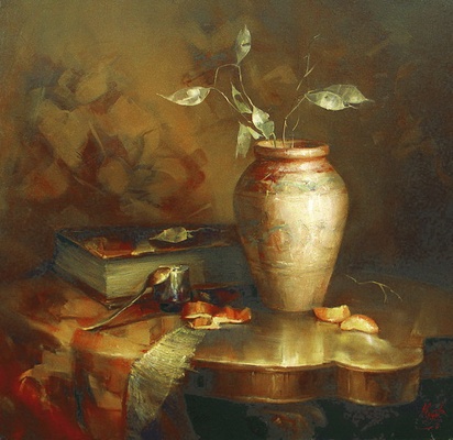 Картина натюрморт с вазой и лунариями - репродукция картины В.Ю.Екимова