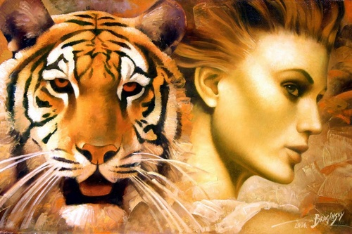 Девушка с тигром картина А.Брагинского