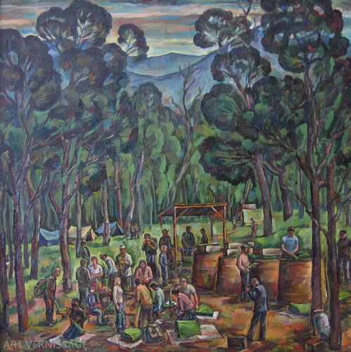 Сбор папоротника в дальневосточной тайге - картина И.В.Примаченко