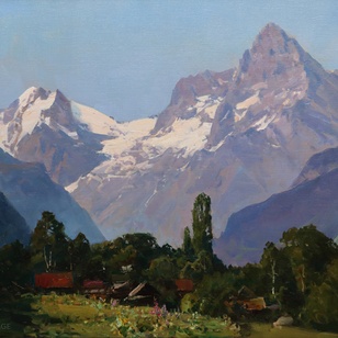 Утренний свет в Теберде - картина А.И.Бабича, горный пейзаж