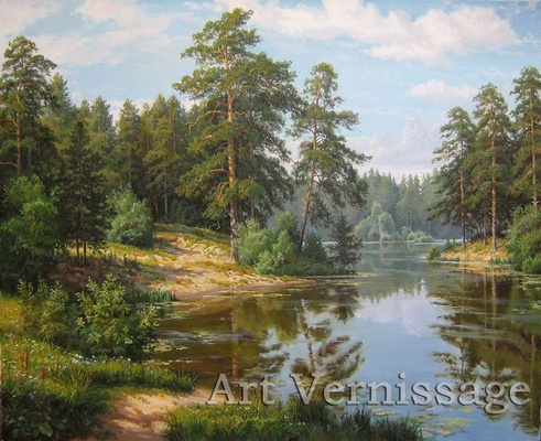 Озеро в сосновом лесу картина В.В.Потапова