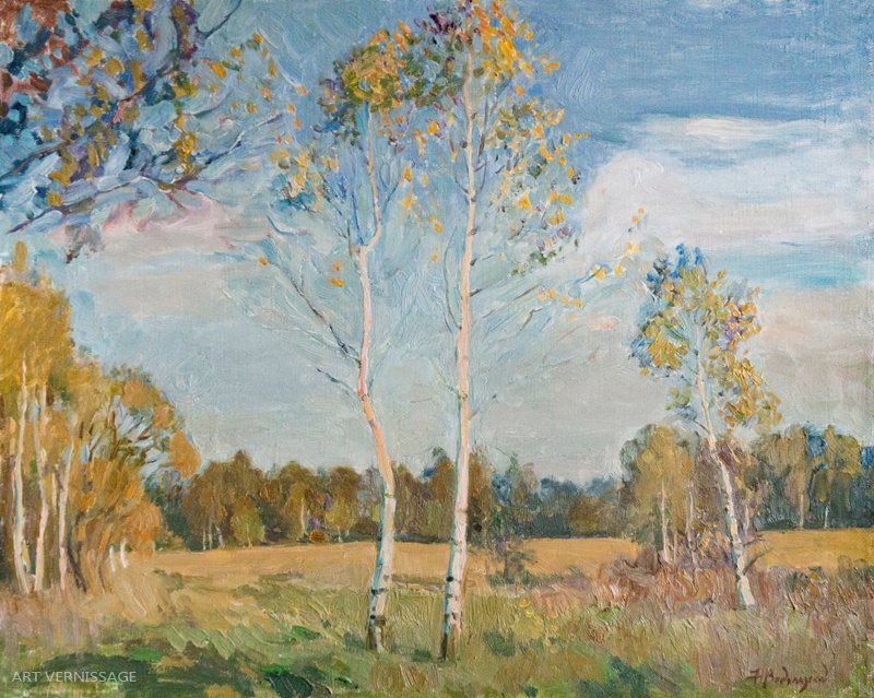 Молодые березки - картина Н.В.Водолазского, осенний пейзаж