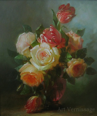 Розы и тюльпаны - картина С.Г.Акопова