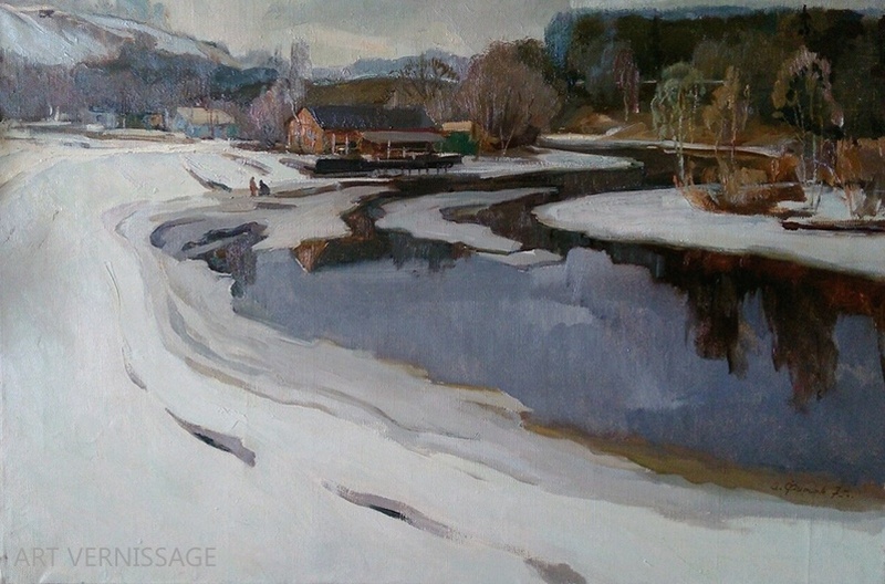 Оттепель на реке - картина А.П.Фирсова