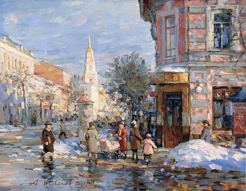Весна на Крестовой улице - картина А.В.Шевелева