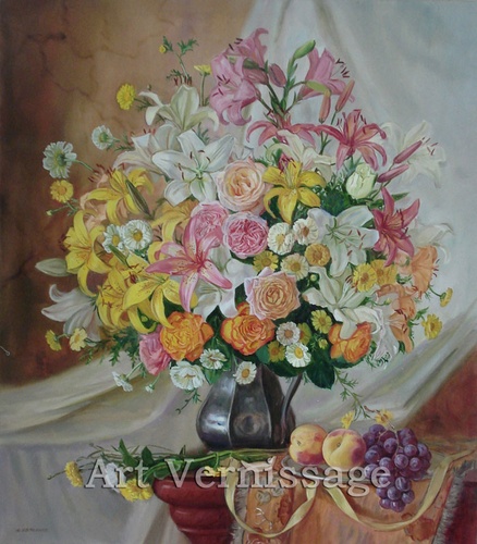 Лилии, розы и хризантемы. Картина А.Б.Ефремова