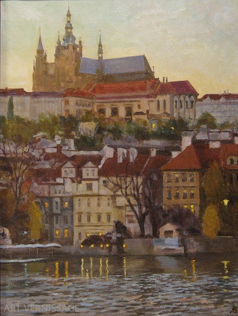 Прага, сумерки на Влтаве - художник В.А.Лаповок