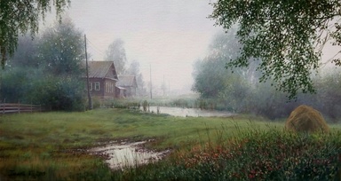 На рассвете в деревне - картина В.Н.Палачева