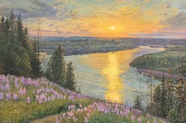 Вечер у реки. Кипрей цветет - картина А.Б.Ефремова