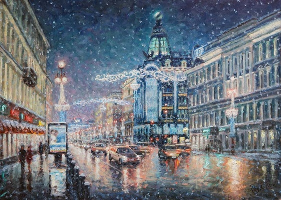 Рождественские огни Невского проспекта - картина И.В.Разживина