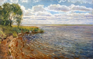 Бурный день на Волге - картина А.Б.Ефремова