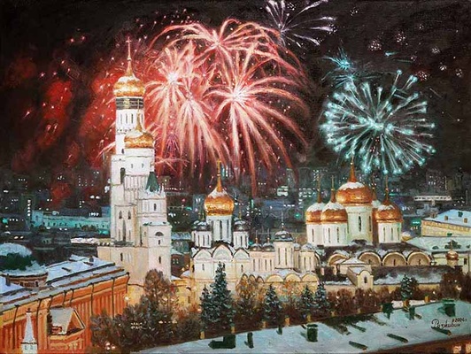 Новогодний фейерверк - картина И.В.Разживина