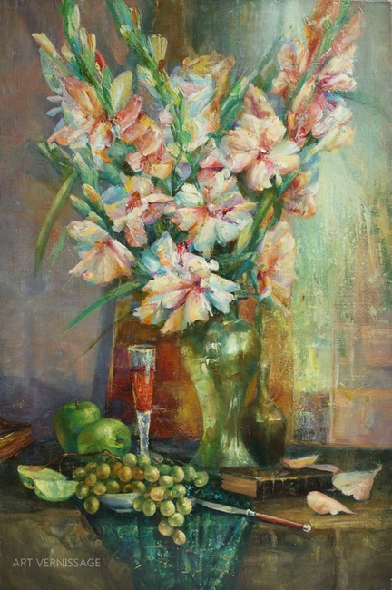 Гладиолусы и фрукты - картина В.Ю.Екимова