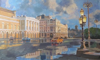 Театральная площадь после дождя - картина В.А.Лаповка