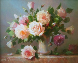 Чайные розы в вазе - картина С.Г.Акопова