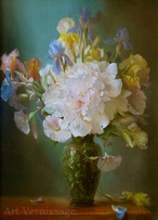 Натюрморт с пионом и орхидеями - картина С.Г.Акопова