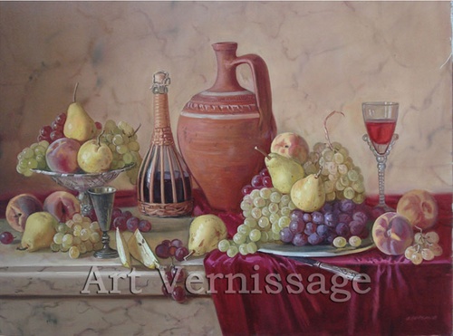 Натюрморт с вином и фруктами. Картина А.Б.Ефремова