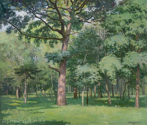 Старый дуб - картина Н.В.Водолазского, летний пейзаж