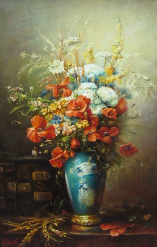 Маки в синей вазе картина В.Ю.Екимова