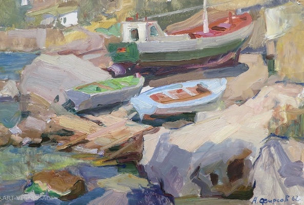 Лодки на берегу - картина А.П.Фирсова, советская живопись