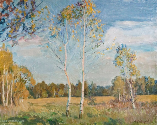 Молодые березки - картина Н.В.Водолазского, осенний пейзаж