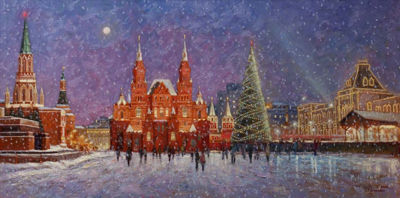 Москва новогодняя картина художника И.В.Разживина