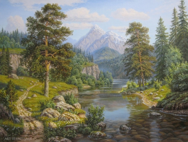 Горная река - картина В.В.Потапова