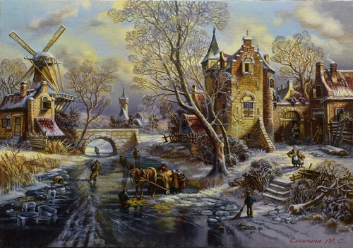 Голландский зимний пейзаж - репродукция М.С.Сучилиной
