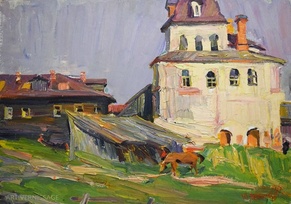 Церковь в деревне - картина Ю.П.Лежников