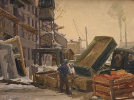 Разгрузка цемента - картина А.П.Фирсова