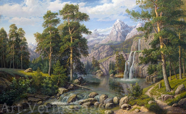 Озеро в горах картина В.В.Потапова