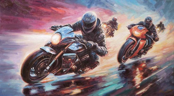 Драйв и скорость - картина И.В.Разживина, мотогонки
