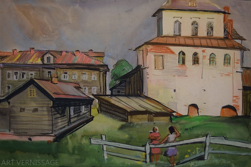 Северная деревня - картина Ю.П.Лежникова