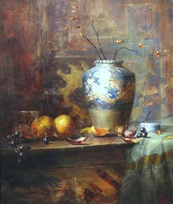 Натюрморт с китайской вазой и апельсинами - картина В.Ю.Екимов