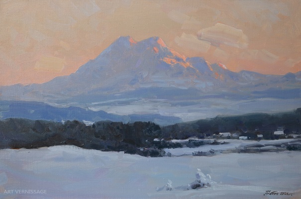 Эльбрус зимним вечером - картина А.И.Бабича