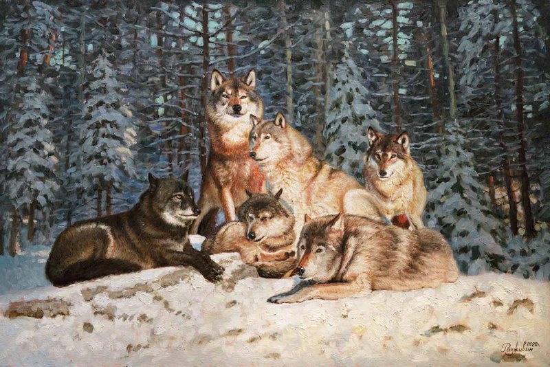 Лесной дозор - картина И.В.Разживина