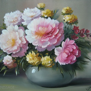 Цветы в белой вазе - картина С.Годустовой
