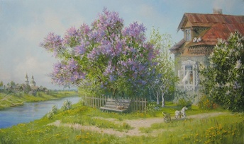 Дом над рекой - картина В.Ю.Жданова