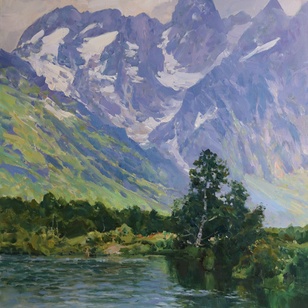 У озера - картина А.И.Бабича, горный пейзаж